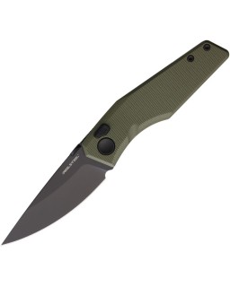 Real Steel Spectrum folding knife Nitro V stainless steel black PVD coated blade buttonlock OD Green G10 handle
