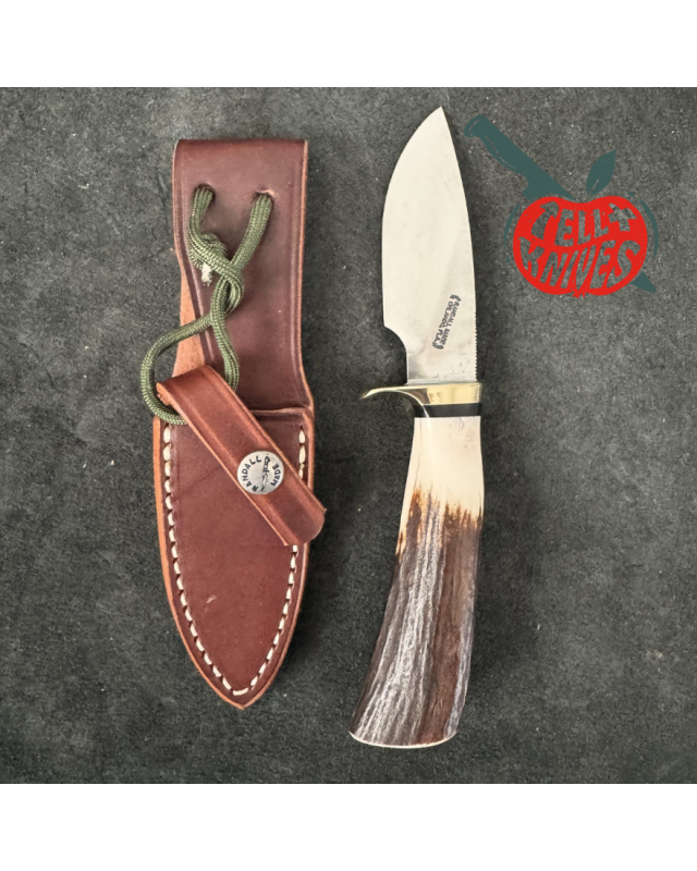 Randall Model 11 - 3.25 Alaskan Skinner forged carbon steel stag handle brass guard brown leather sheath