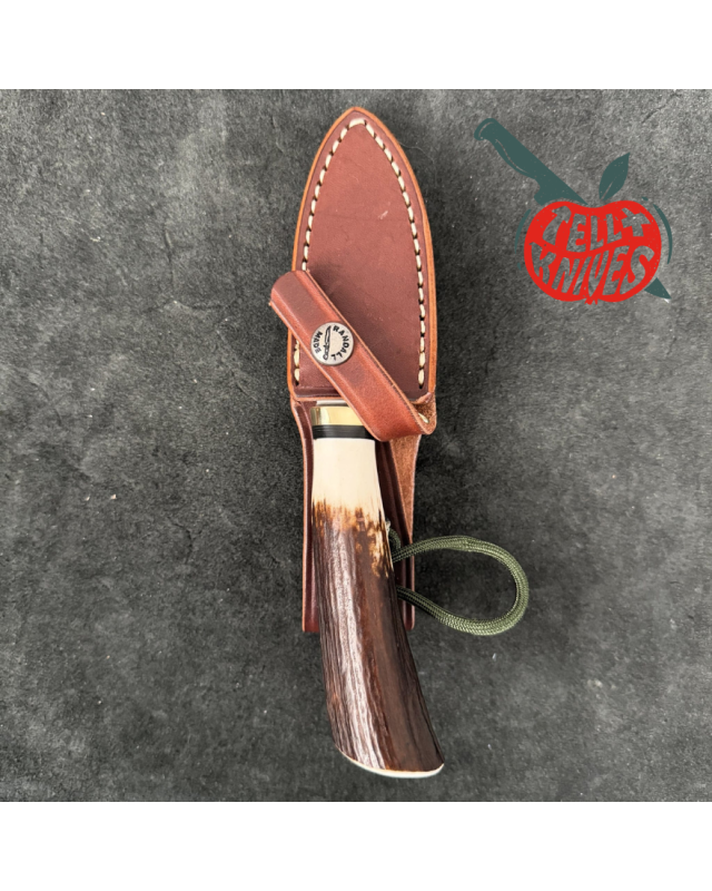 Randall Model 11 - 3.25 Alaskan Skinner forged carbon steel stag handle brass guard brown leather sheath