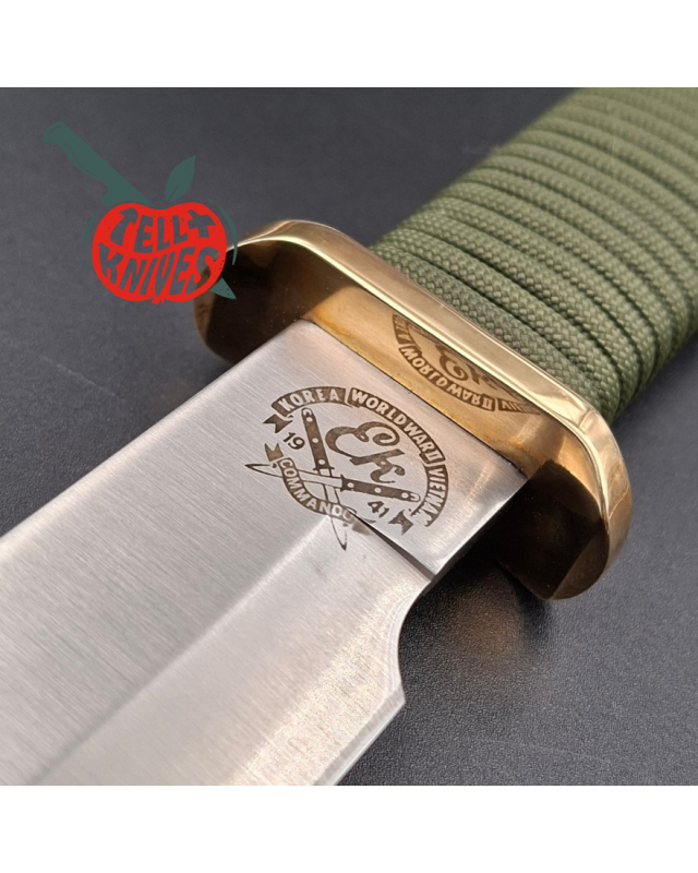 John EK - 1991/2004 Commando Bowie full tang 440C steel green paracord wrapped handle green nylon sheath