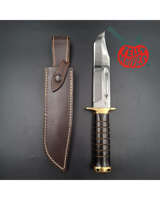 Jean Tanazacq 1990 Modèle USMC acier 440C forgé finition miroir garde laiton manche micarta étui cuir