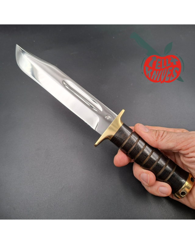 Jean Tanazacq 1990 Modèle USMC acier 440C forgé finition miroir garde laiton manche micarta étui cuir