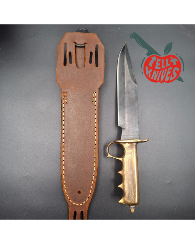 Trench Knife Custom carbon steel blade Fighting Knife Brass handle brown leather sheath