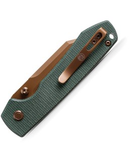 Vosteed Raccoon Top Linerlock Copper Cerakote 14C28N Sandvik Stainless Steel Blade Green Canva Micarta Handle