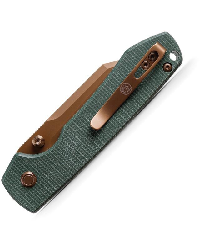 Vosteed Raccoon Top Linerlock Copper Cerakote 14C28N Sandvik Stainless Steel Blade Green Canva Micarta Handle