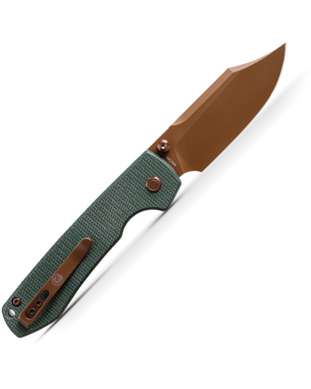 Vosteed Raccoon Top Linerlock Copper Cerakote 14C28N Sandvik Stainless Steel Blade Green Canva Micarta Handle