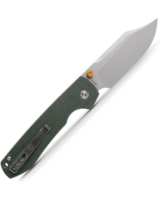 Vosteed Raccoon Top Linerlock Stonewash 14C28N Sandvik Stainless Steel Blade Green Canva Micarta Handle