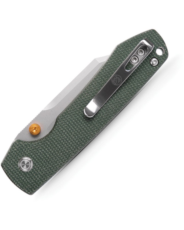 Vosteed Raccoon Top Linerlock Stonewash 14C28N Sandvik Stainless Steel Blade Green Canva Micarta Handle