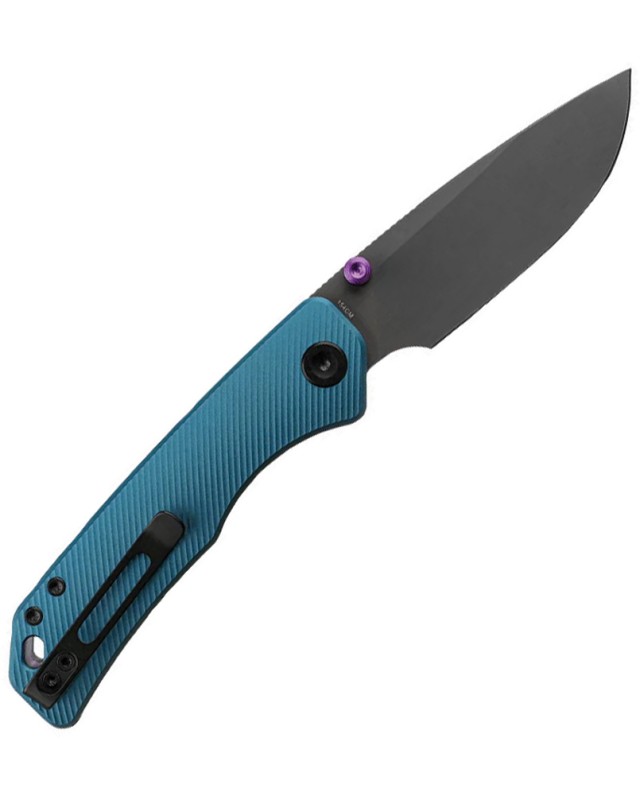 Vosteed Marten 330 Top Linerlock Grey Cerakote 154CM Stainless Steel Blade Blue Aluminum Handle