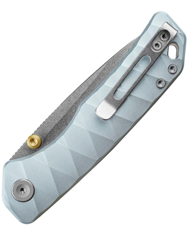 Vosteed Marten 330 Top Linerlock Stonewash 154CM Stainless Steel Blade Light Blue Aluminum Handle