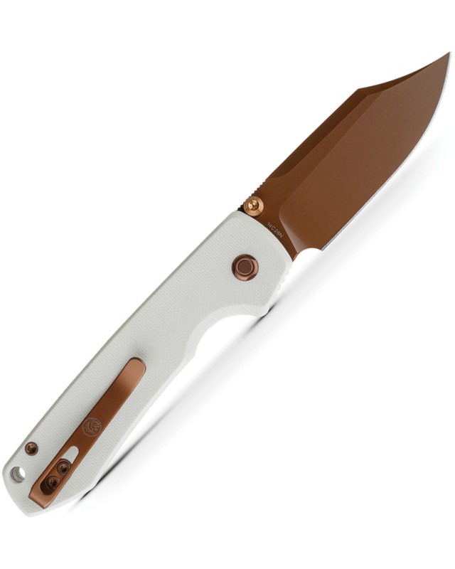 Vosteed Raccoon Top Linerlock Copper Cerakote 14C28N Sandvik Steel Blade White G10 Handle