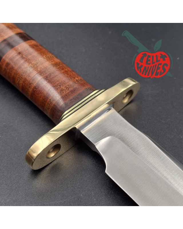 Randall Made Knives WWII Replica Model 1-8 forged stainless steel blade brass guard stacked leather handle brown leather
