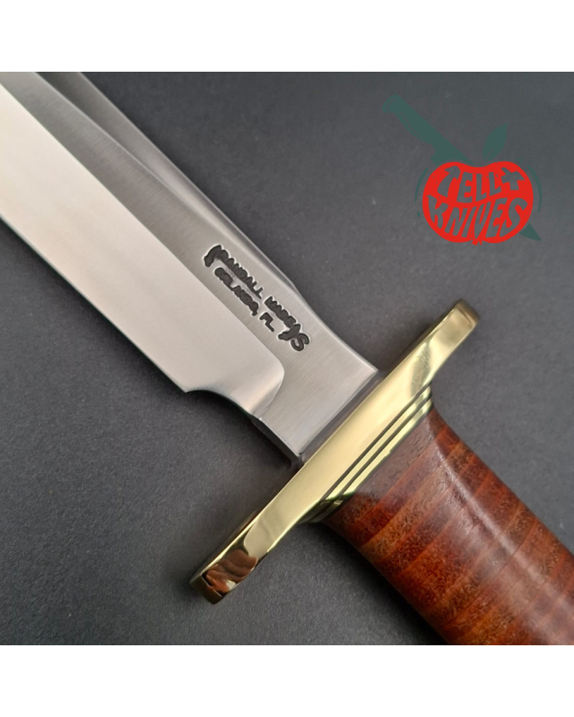 Randall Made Knives WWII Replica Model 1-8 forged stainless steel blade brass guard stacked leather handle brown leather