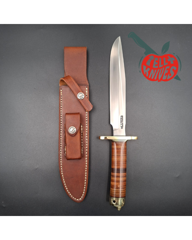 Randall Made Knives WWII Replica Model 1-8 forged stainless steel blade brass guard stacked leather handle brown leather