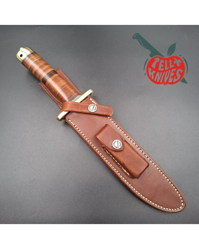 Randall Made Knives WWII Replica Model 1-8 forged stainless steel blade brass guard stacked leather handle brown leather