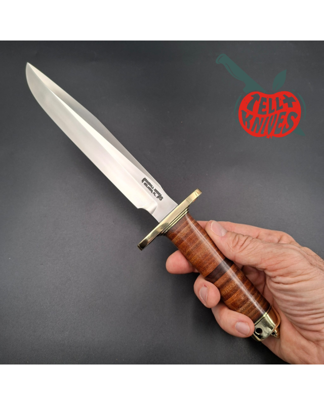 Randall Made Knives WWII Replica Model 1-8 forged stainless steel blade brass guard stacked leather handle brown leather