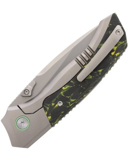 Remette Steed Button Framelock Pearlescent M390 Steel Blade Yellow Sand Blasted Titanium and Carbon Fiber Handle