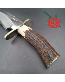 Randall Made Knives Model Sasquatch Large forged carbon steel stag handle nickel silver guard signed black leather sheath