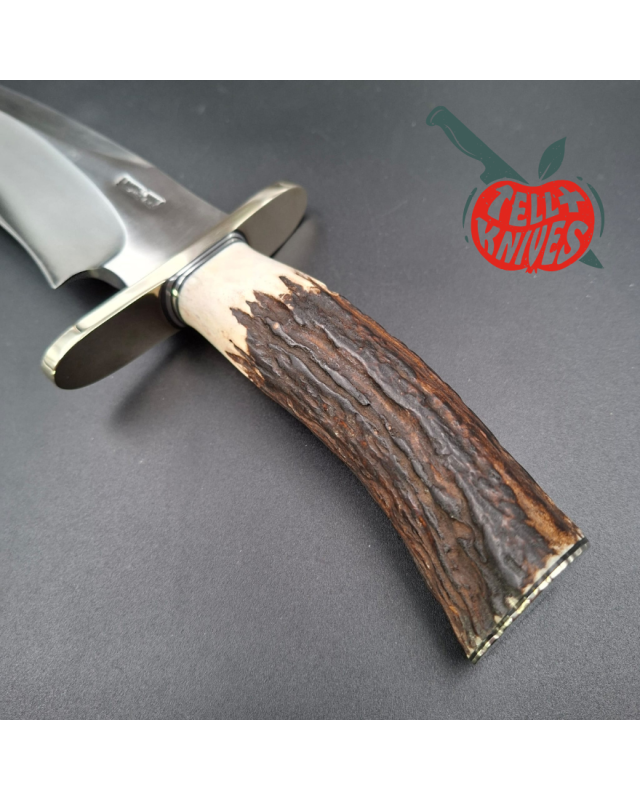 Randall Made Knives Model Sasquatch Large forged carbon steel stag handle nickel silver guard signed black leather sheath