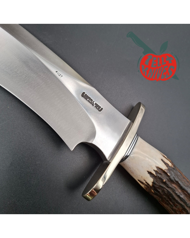 Randall Made Knives Model Sasquatch Large forged carbon steel stag handle nickel silver guard signed black leather sheath