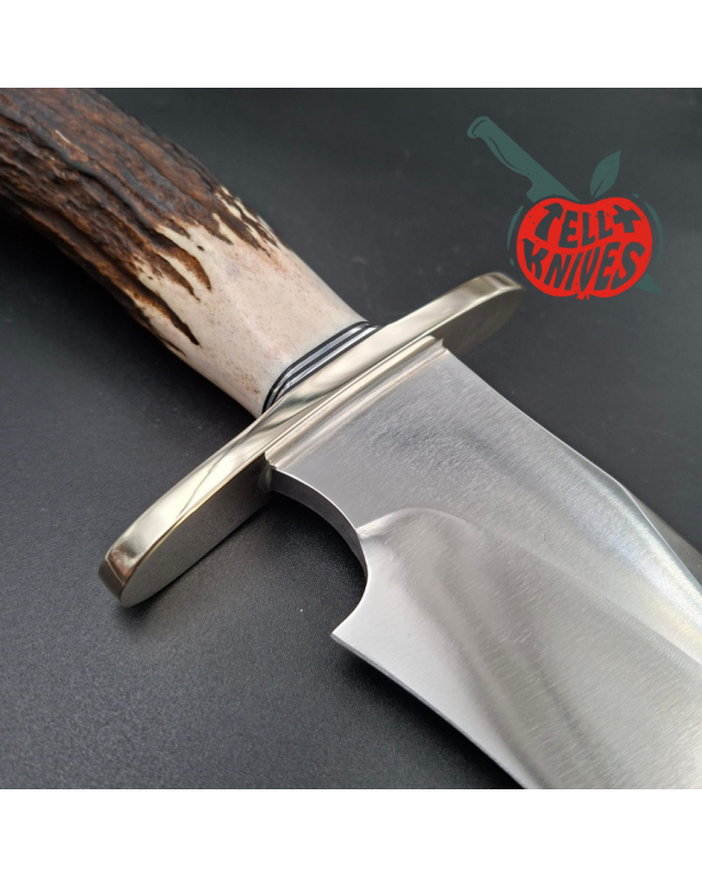 Randall Made Knives Model Sasquatch Large forged carbon steel stag handle nickel silver guard signed black leather sheath