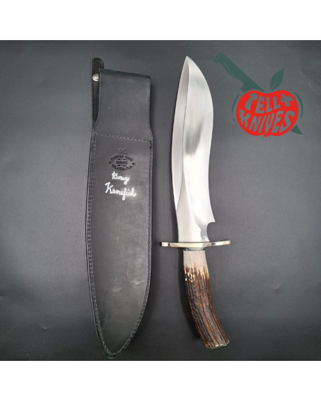 Randall Made Knives Model Sasquatch Large forged carbon steel stag handle nickel silver guard signed black leather sheath