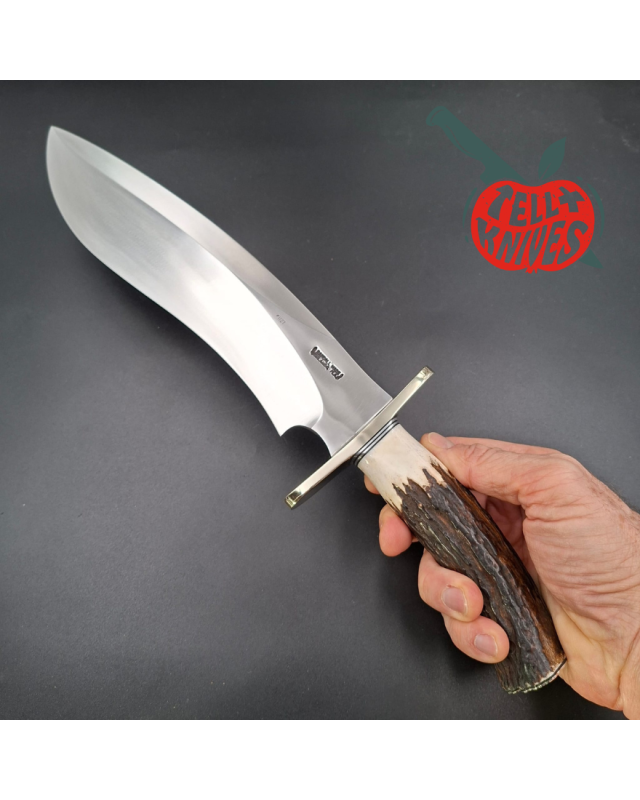 Randall Made Knives Model Sasquatch Large forged carbon steel stag handle nickel silver guard signed black leather sheath