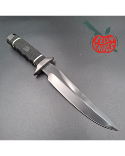 SOG Recon Bowie 2.0 TiNi black AUS-8 stainless steel black Kraton handle black leather sheath