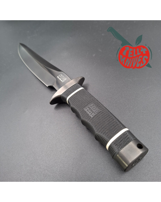 SOG Recon Bowie 2.0 TiNi black AUS-8 stainless steel black Kraton handle black leather sheath