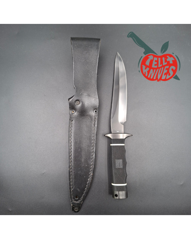 SOG Recon Bowie 2.0 TiNi black AUS-8 stainless steel black Kraton handle black leather sheath