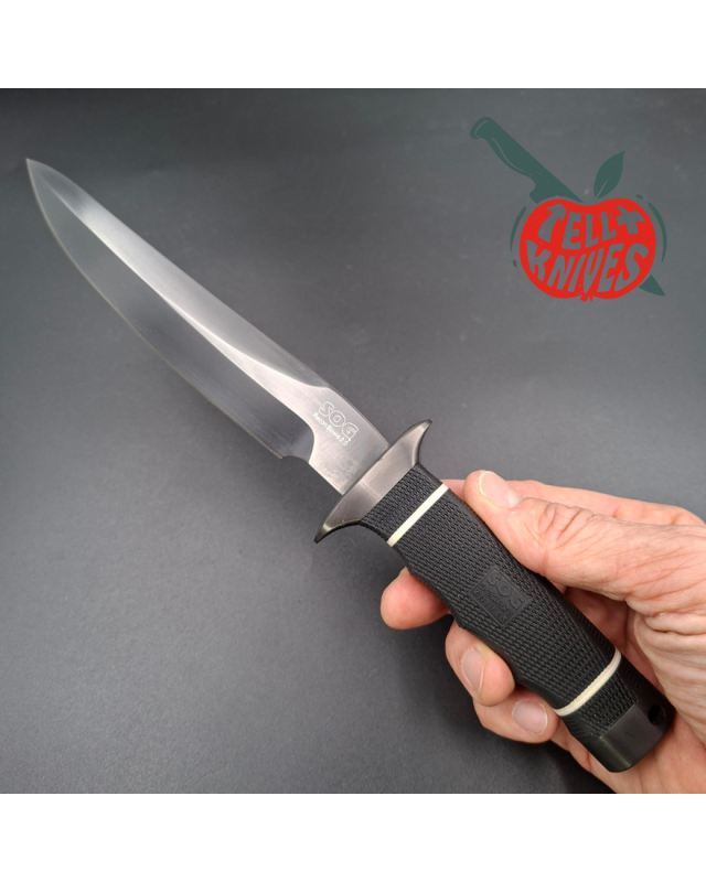 SOG Recon Bowie 2.0 TiNi black AUS-8 stainless steel black Kraton handle black leather sheath