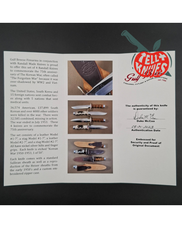 Randall Made Knives Korean War Replica Model 1-7 forged carbon steel stacked leather 50pces only