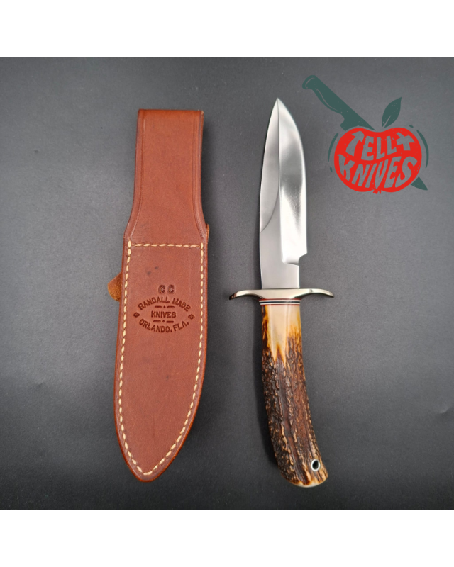 Randall Made Knives 1999 Combat Companion forged carbon steel blade stag handle brown leather sheath