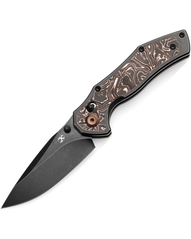 Kansept Apollo Crossbar Lock Folding Knife  CPM S35VN Steel Blue Carbon Fiber Titanium Handle