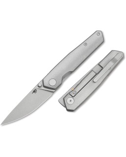 Bestech VK-Kuze Pocket Knife 2504C Magna Cut Steel Black Stonewash Titanium Handle