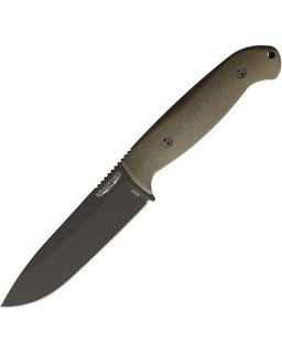 BRADFORD Guardian 5.5 fixed blade full tang N690 steel OD Green Cerakote blade finish OD green micarta handle brown leat