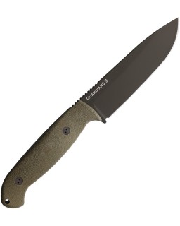 BRADFORD Guardian 5.5 fixed blade full tang N690 steel OD Green Cerakote blade finish OD green micarta handle brown leat