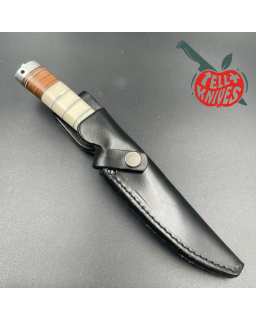 Hattori fixed blade "2006 Knife of the Year" Wild Road Hunter VG-10 stainless steel brass guard stacked leather wood box