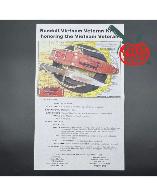 Randall Made Knives Model 14 - 7.5 Vietnam Veteran Limited Edition 500pces full tang forged stainless steel brown micart
