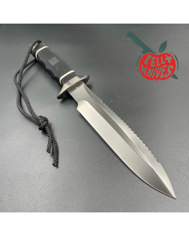 SOG Scuba Demo 2.0 fighting knife AUS-8 stainless steel Black TiNi finish black Kraton handle black leather sheath