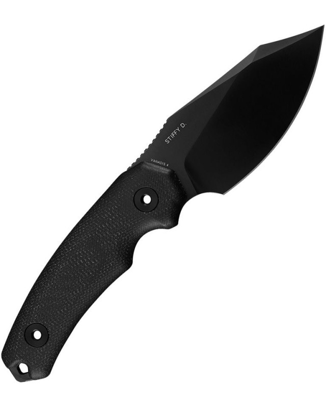 Kunwu Knives Stiffy D Fixed Blade Vanadis 4 steel black DLC finish Black canva micarta handle black kydex sheath