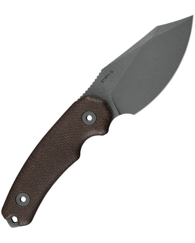Kunwu Knives Stiffy D Fixed Blade Vanadis 4 steel stonewash finish Brown burlap micarta handle black kydex sheath