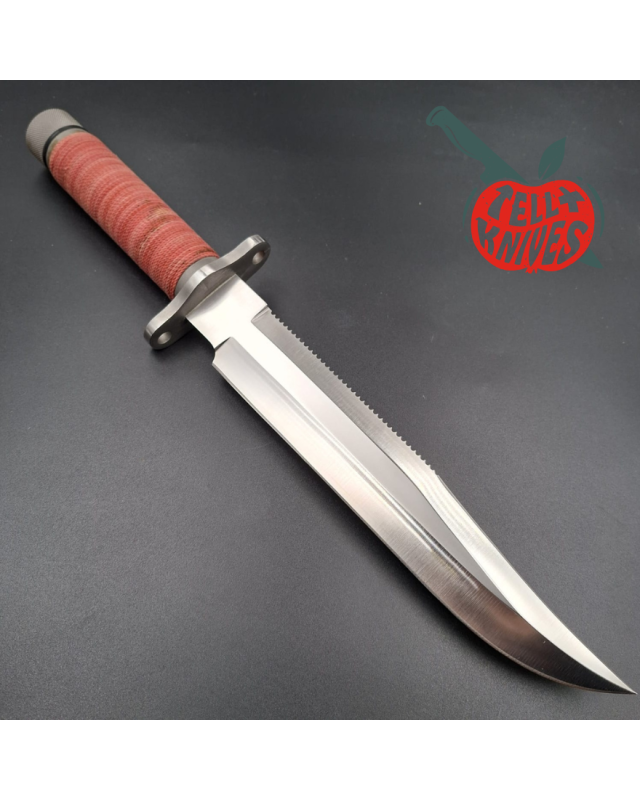 Al Mar Knives SF-10 survival fixed blade SEKI JAPAN AUS-6 steel satin finish steel guard red cord handle brown leather s