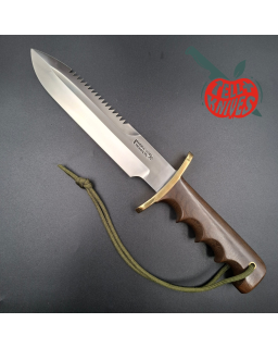 Randall Made Knives Model 14 - 7.5 full tang forged stainless steel sawteeth brass guard brown micarta handle waxed brow