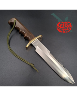 Randall Made Knives Model 14 - 7.5 full tang forged stainless steel sawteeth brass guard brown micarta handle waxed brow