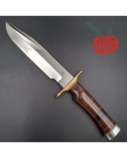 Randall Made Knives 2000 Model 14 - 7.5 forged stainless steel brass guard single finger stacked leather handle black le