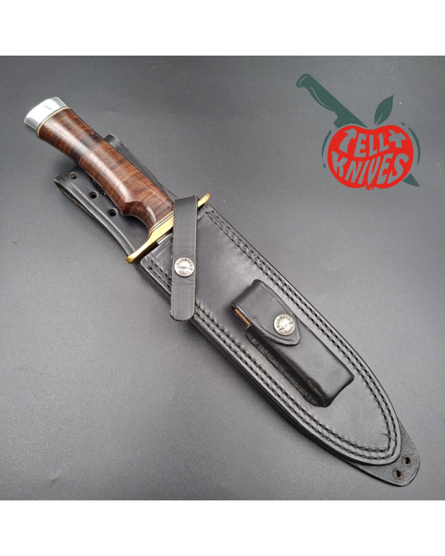 Randall Made Knives 2000 Model 14 - 7.5 forged stainless steel brass guard single finger stacked leather handle black le