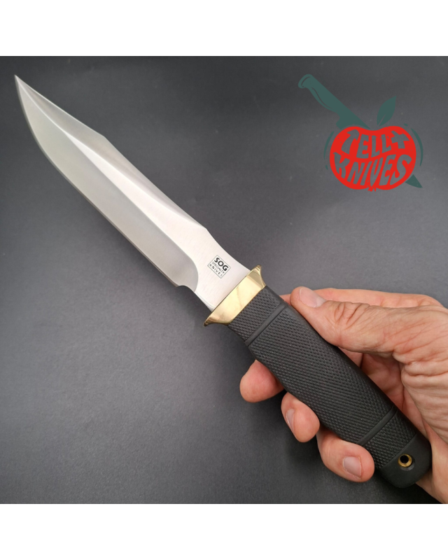 SOG Tech II SEKI JAPAN SK5 carbon steel blade satin finish brass guard Kraton handle Cordura sheath