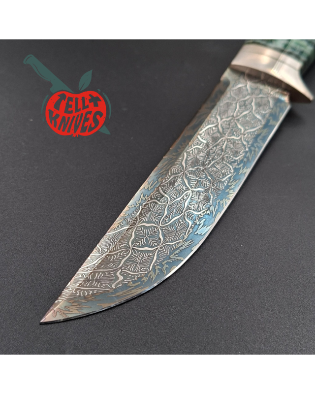 Sergey Shidlovskiy Custom Knives Model HULK Mosaic Damascus blade fossilized green mammoth handle