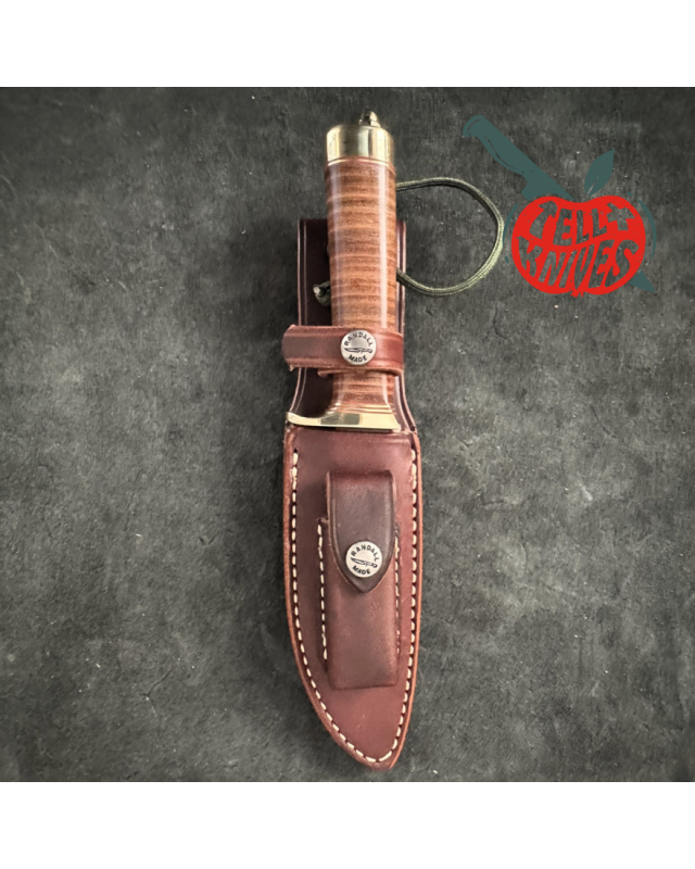 Randall Model 11 - 5 Alaskan Skinner forged carbon steel stacked leather handle brass guard brown leather sheath
